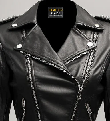 Odette Studs Black Leather Women Jacket