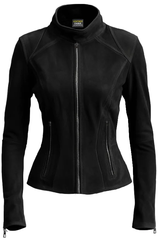 Olivia Black Suede Biker Real Leather Jacket