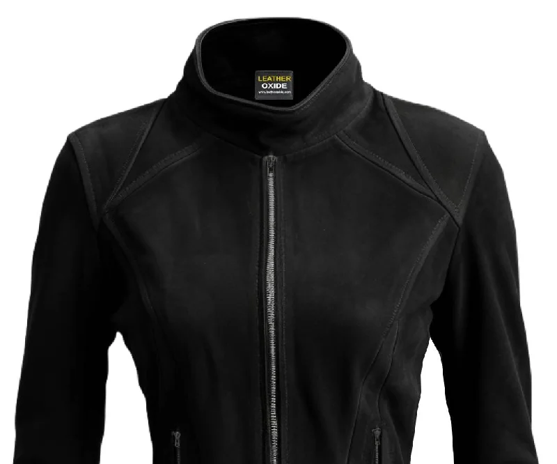 Olivia Black Suede Biker Real Leather Jacket