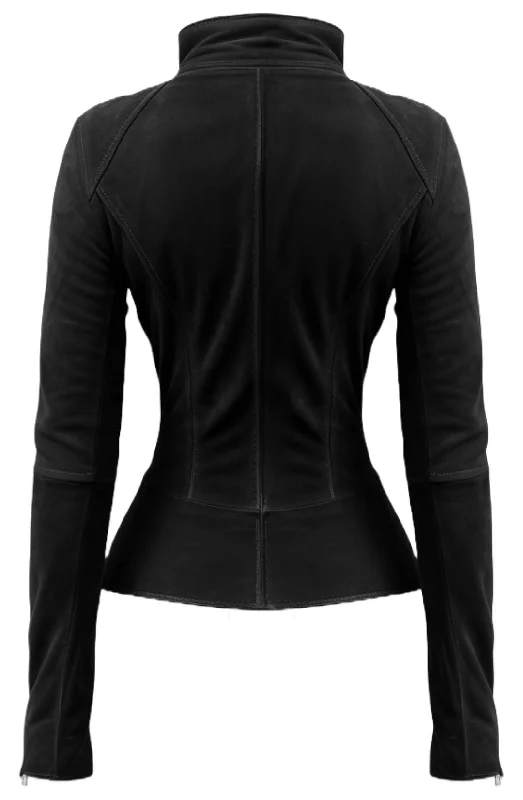 Olivia Black Suede Biker Real Leather Jacket