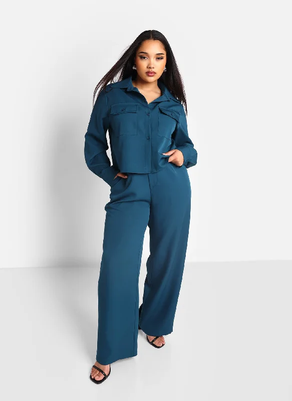 Phoebe Wide Leg Trouser W. Pockets - Deep Teal