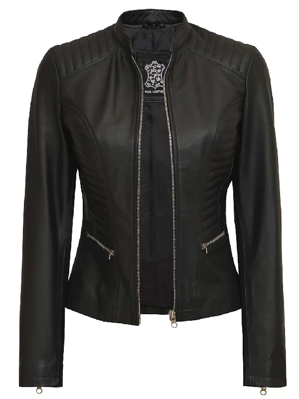 Rachel Women's Black Cafe Racer Leather Jacket