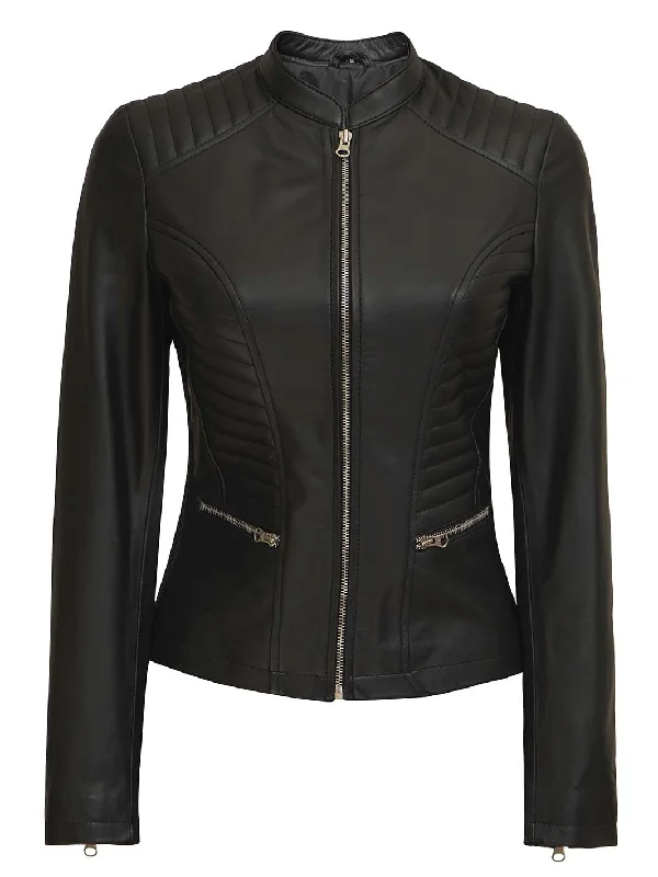 Rachel Women's Black Cafe Racer Leather Jacket