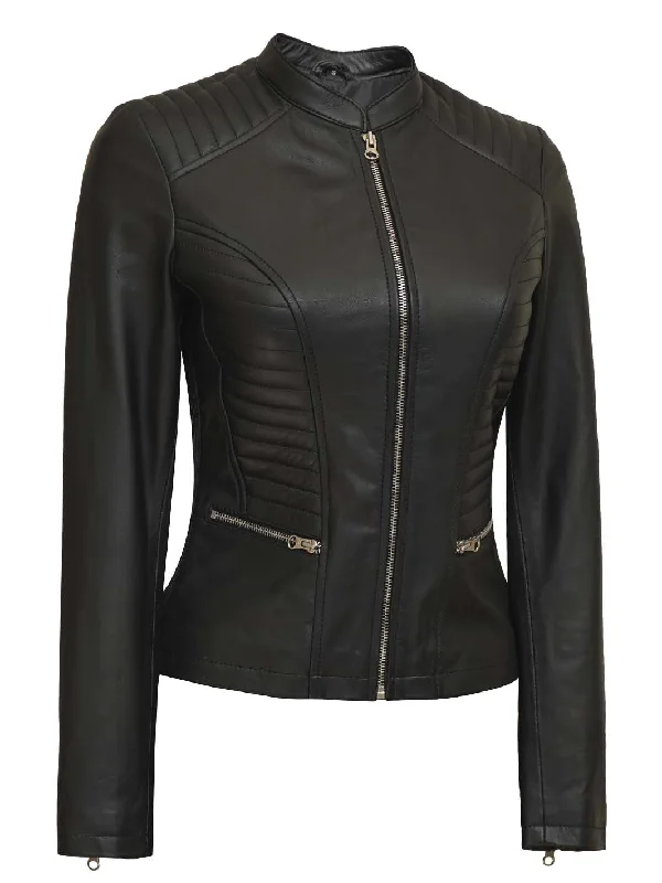 Rachel Women's Black Cafe Racer Leather Jacket