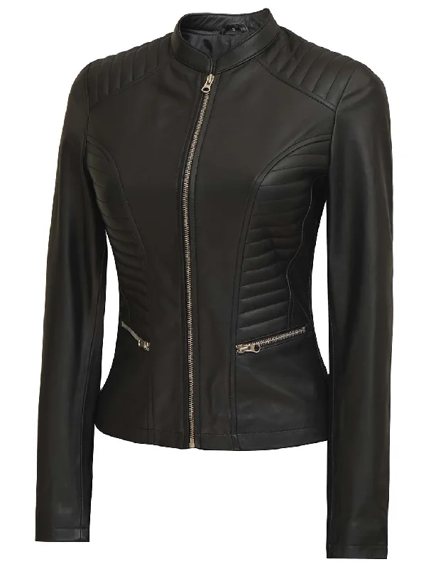 Rachel Women's Black Cafe Racer Leather Jacket