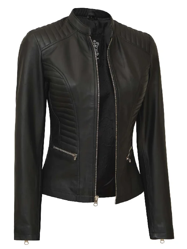 Rachel Women's Black Cafe Racer Leather Jacket