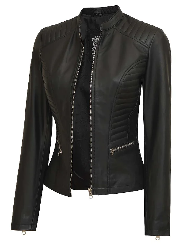 Rachel Women's Black Cafe Racer Leather Jacket