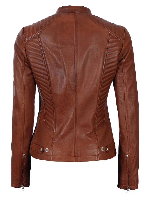 Rachel Women's Cognac Wax Biker Leather Jacket