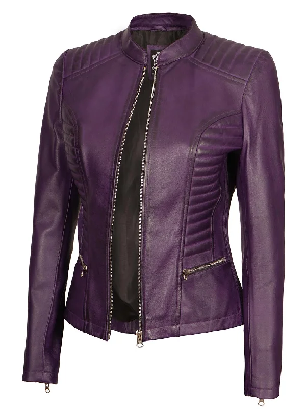 Rachel Womens Biker Purple Leather Jacket