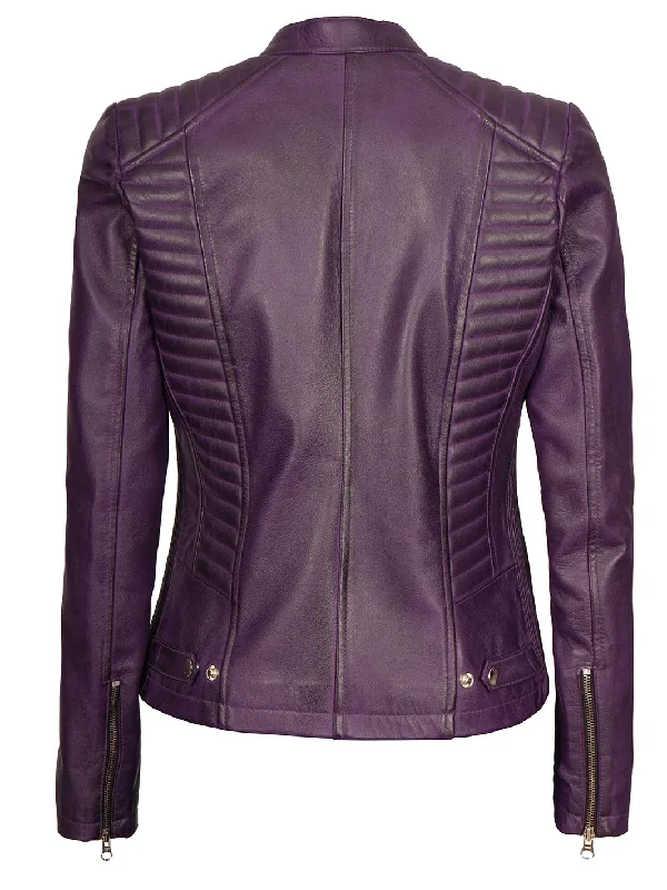 Rachel Womens Biker Purple Leather Jacket