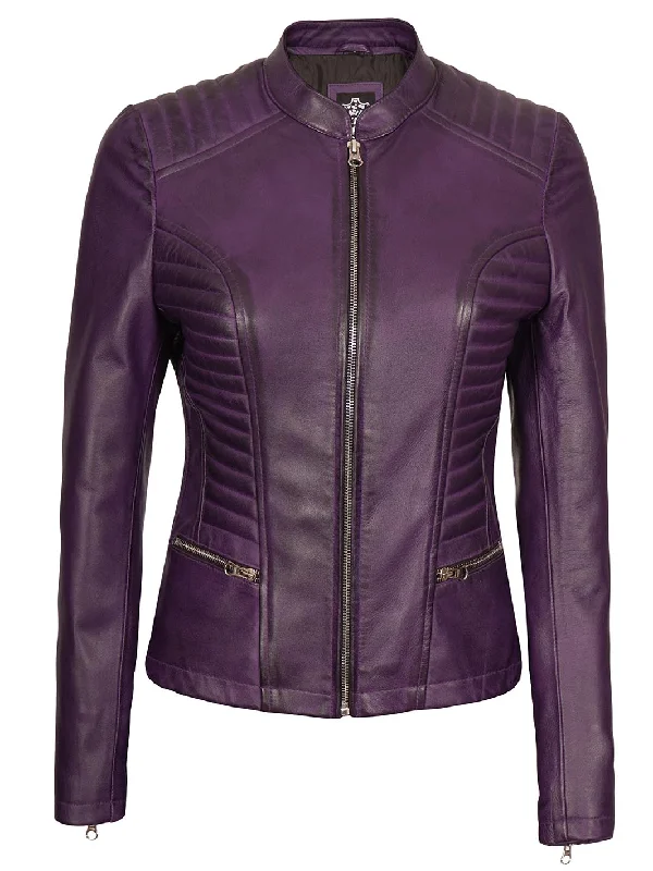 Rachel Womens Biker Purple Leather Jacket