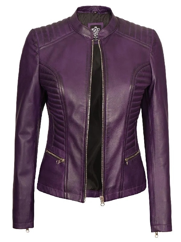 Rachel Womens Biker Purple Leather Jacket