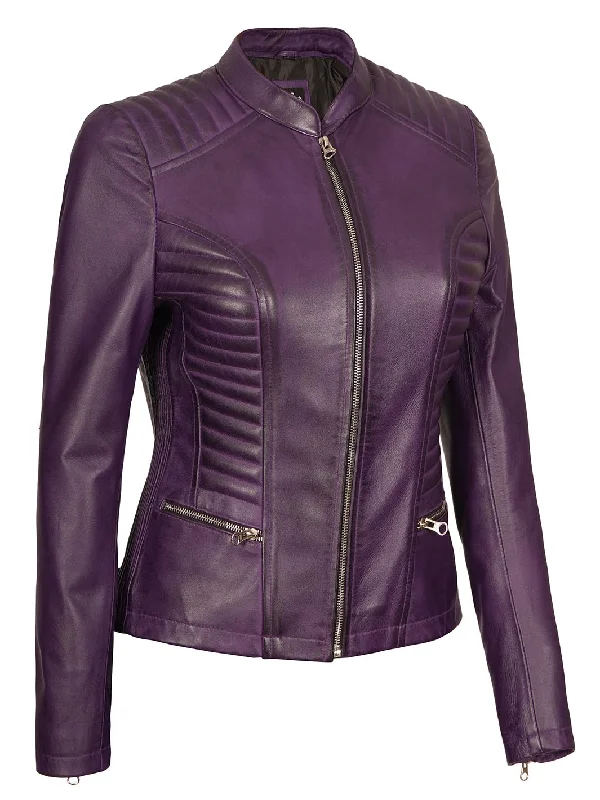 Rachel Womens Biker Purple Leather Jacket