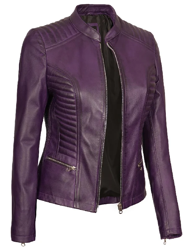 Rachel Womens Biker Purple Leather Jacket