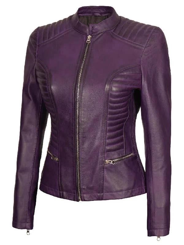 Rachel Womens Biker Purple Leather Jacket