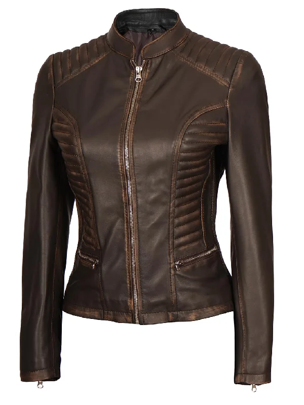 Rachel Womens Dark Brown Leather Jacket