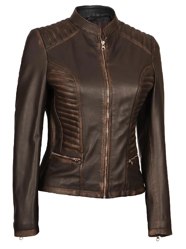 Rachel Womens Dark Brown Leather Jacket