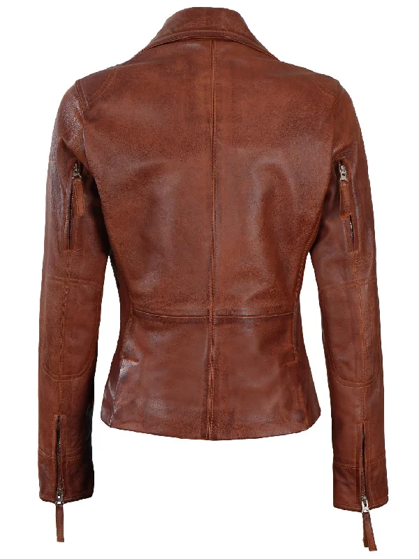 Ramsey Women's Cognac Fitted Asymmetrical Leather Jacket