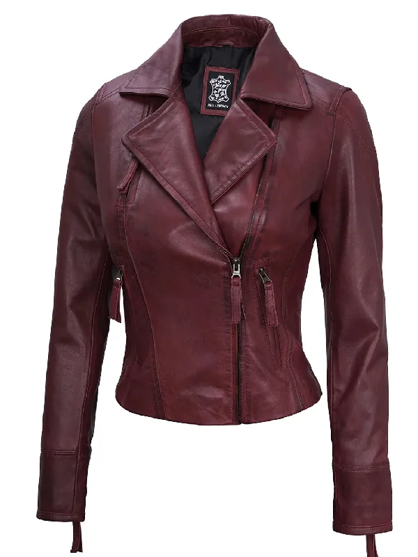 Ramsey Women's Maroon Leather Moto Jacket