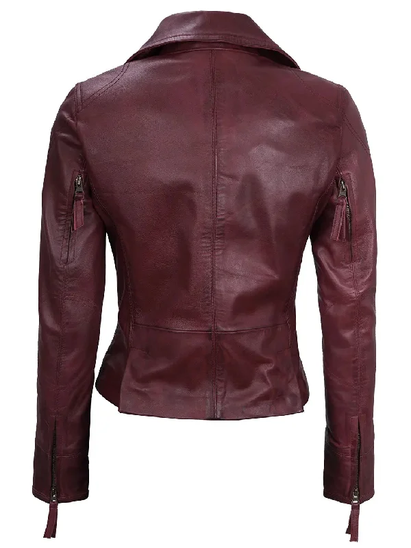 Ramsey Women's Maroon Leather Moto Jacket