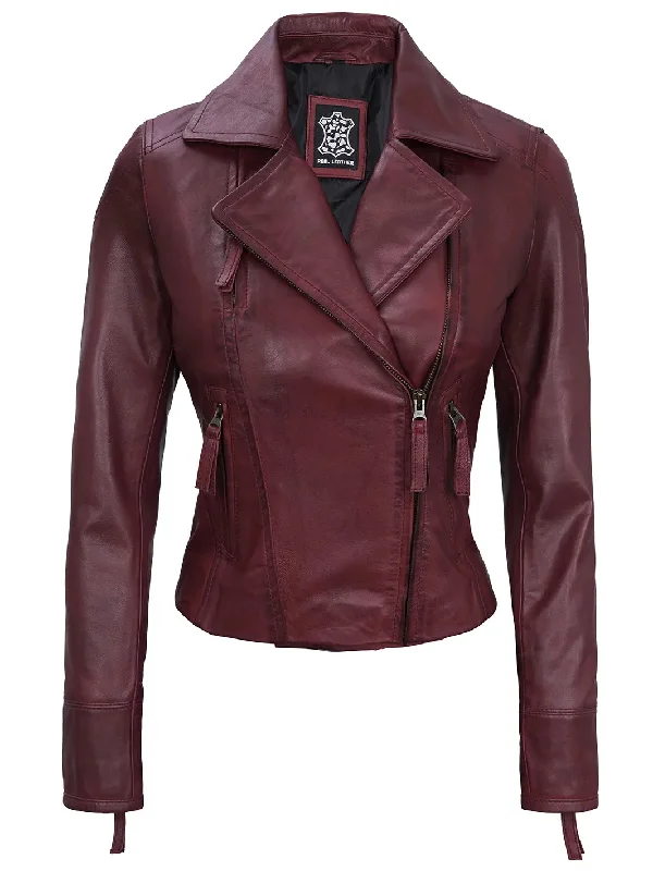 Ramsey Women's Maroon Leather Moto Jacket