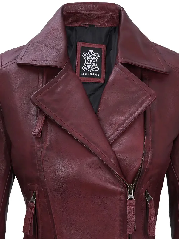 Ramsey Women's Maroon Leather Moto Jacket