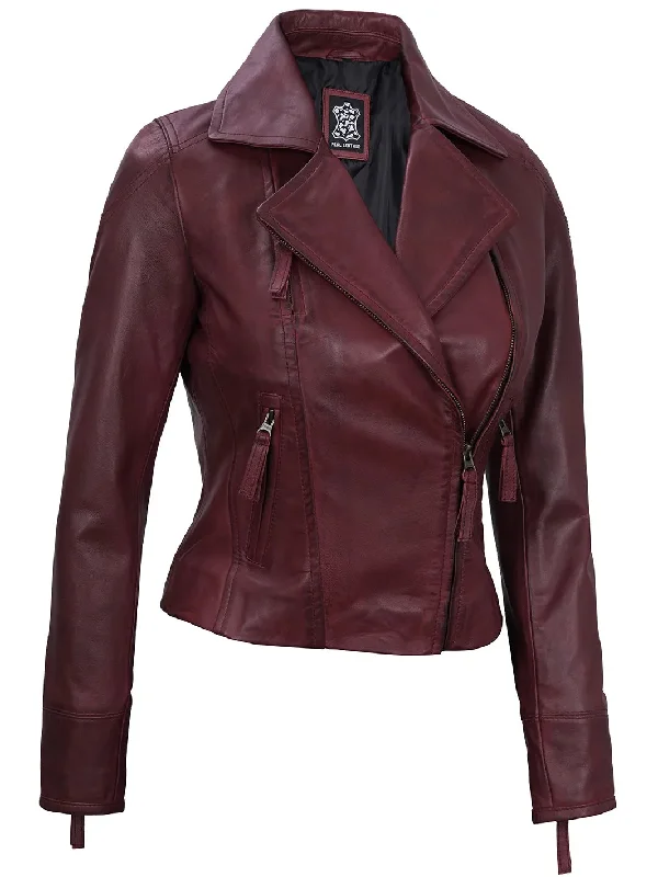 Ramsey Women's Maroon Leather Moto Jacket