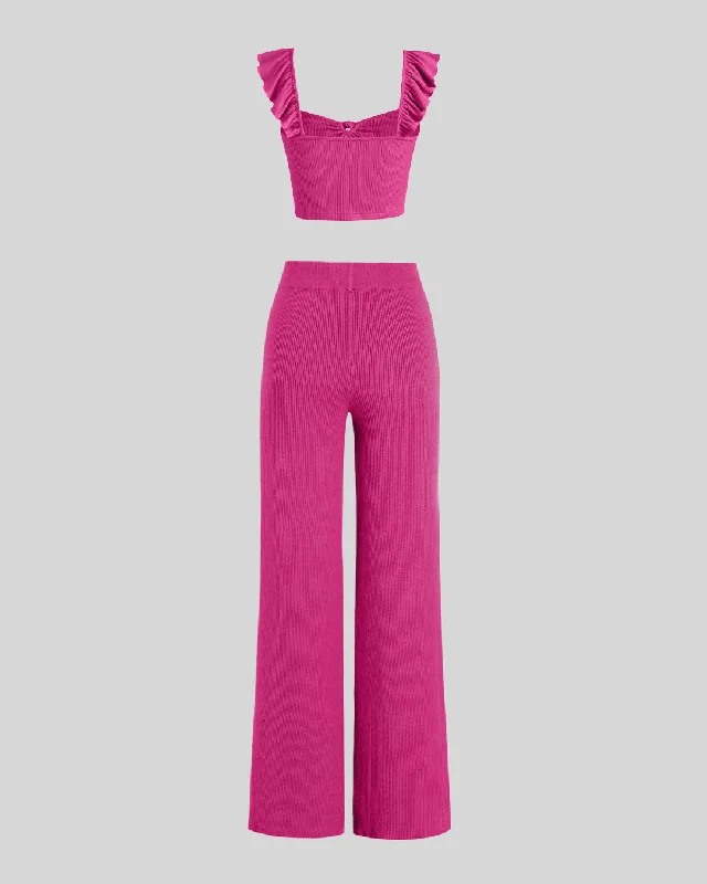 set-of-two-vest-ruffle-top-with-trouser-in-hot-pink