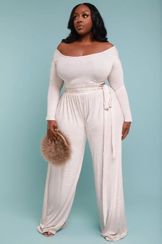 Soft Serve Wide Legged Pants Set - Oatmeal