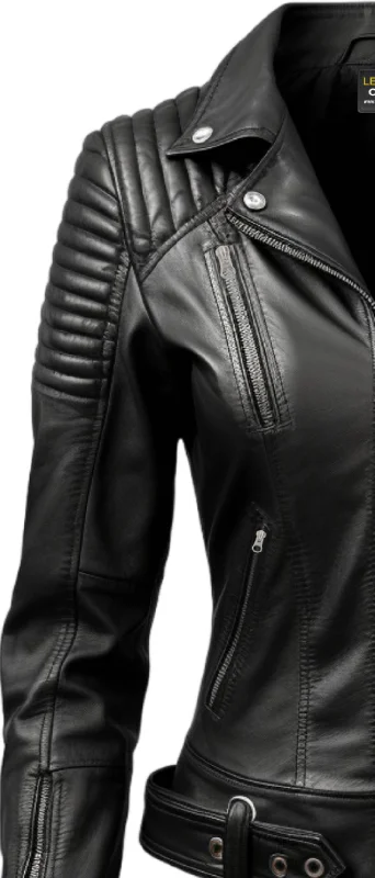 Women Lauren Black Biker Leather Jacket