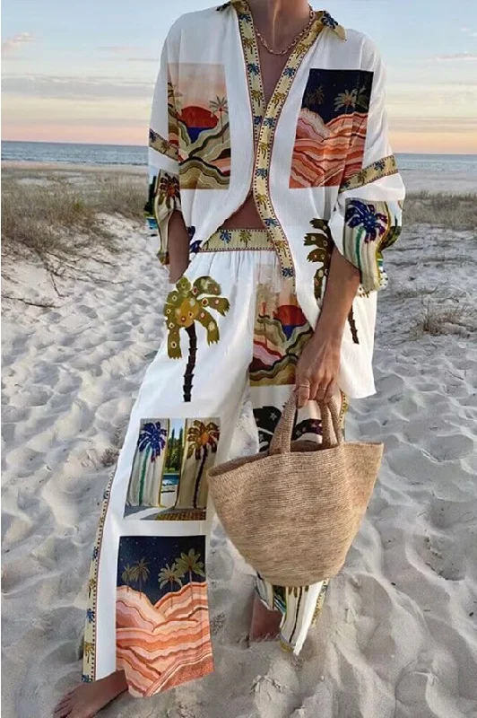 sunset-atmosphere-palm-print-oversized-blouse-and-elastic-waist-pocketed-pants-set