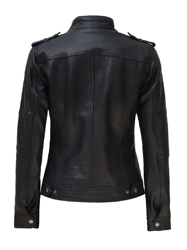 Tavares Womens Black Cafe Racer Leather Jacket