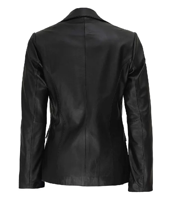 Vicenza Women's Black Two-Button Leather Blazer