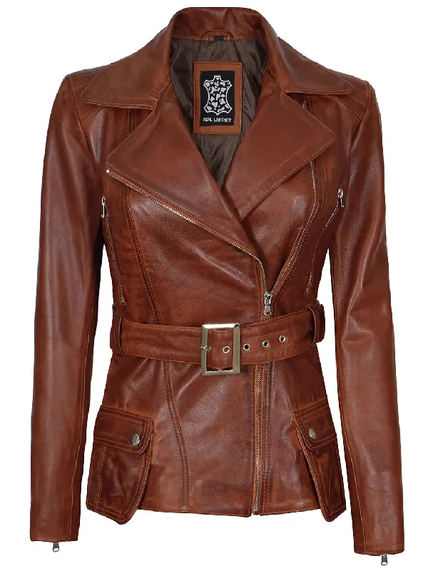 Victoria Cognac Wax Women Leather Jacket