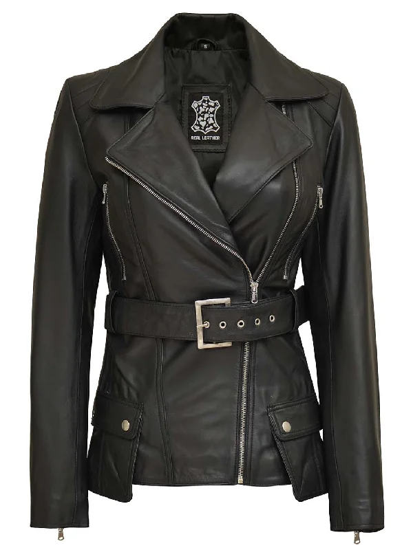 Victoria Women's Black Asymmetrical Leather Biker Jacket