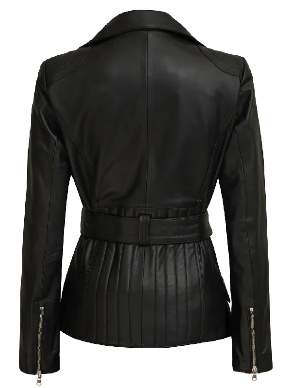 Victoria Women's Black Asymmetrical Leather Biker Jacket