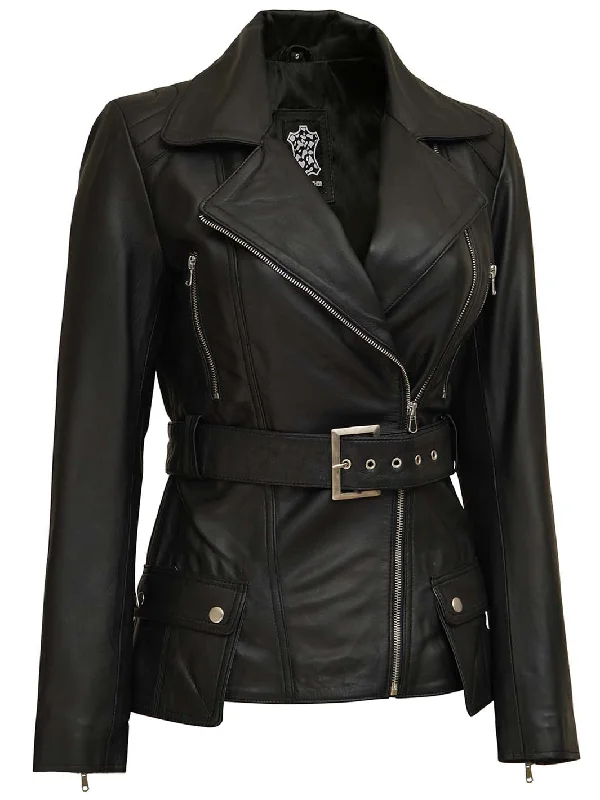 Victoria Women's Black Asymmetrical Leather Biker Jacket