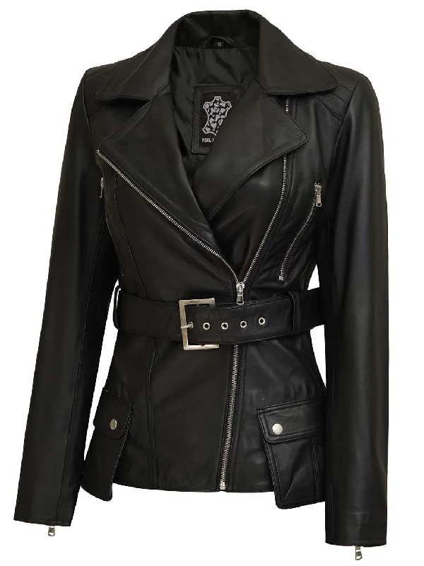 Victoria Women's Black Asymmetrical Leather Biker Jacket