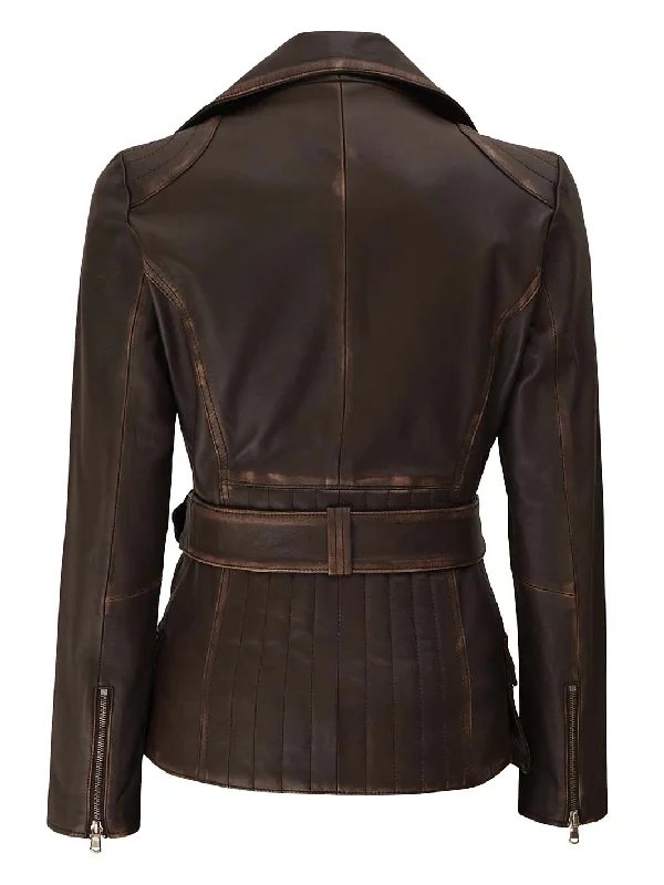 Victoria Women's Asymmetrical Distressed Brown Leather Jacket