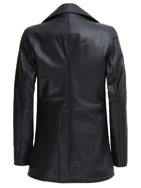 Winchester Womens Black Leather 3 4 Length Car Coat