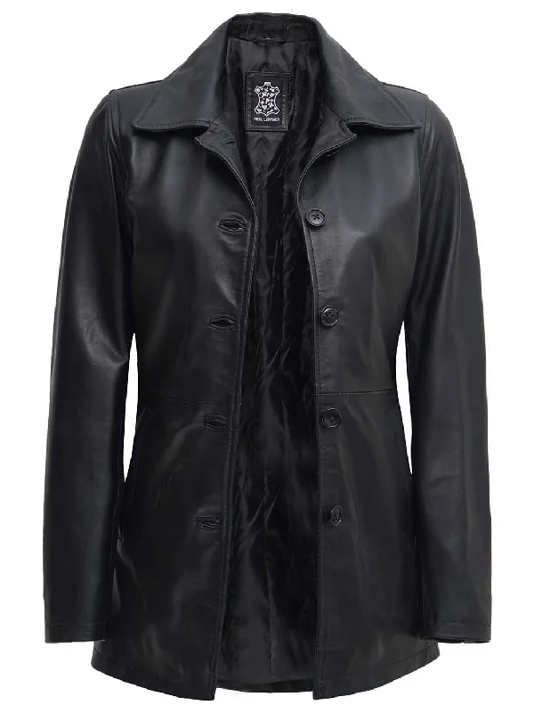 Winchester Womens Black Leather 3 4 Length Car Coat