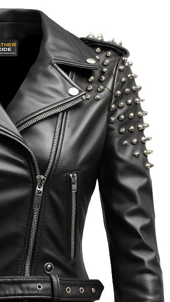 Women Black Biker Slimft Real Leather Jacket