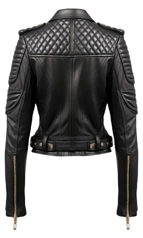 Women Black Quilted Designer Leather Jacket