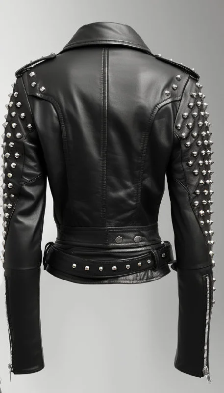 Women Studs Black Vintage Leather Jacket