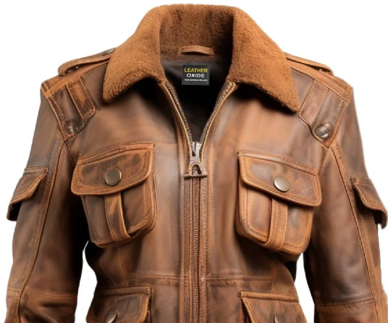 Women Brown distressed Leather Jacket