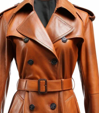 Women Brown Real Leather Coat