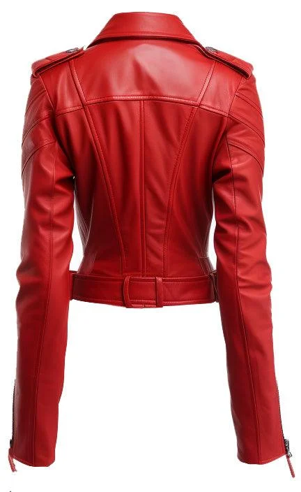 Women Emma Casual Leather Jacket - Red