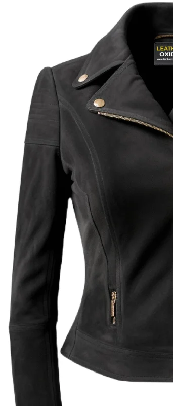 Women Lauren Black Suede Asymmetrical Designer Leather Jacket