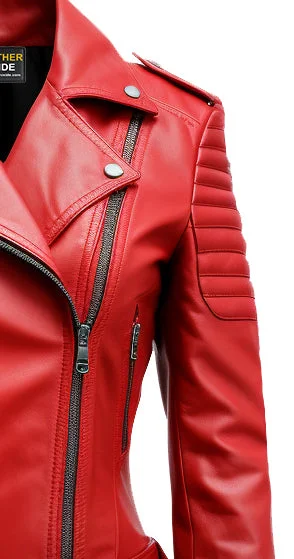 Women Red Leather Jacket