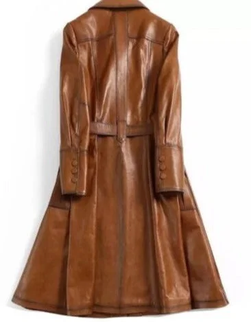 Women Stylish Italian Brown Waxed Leather Coat